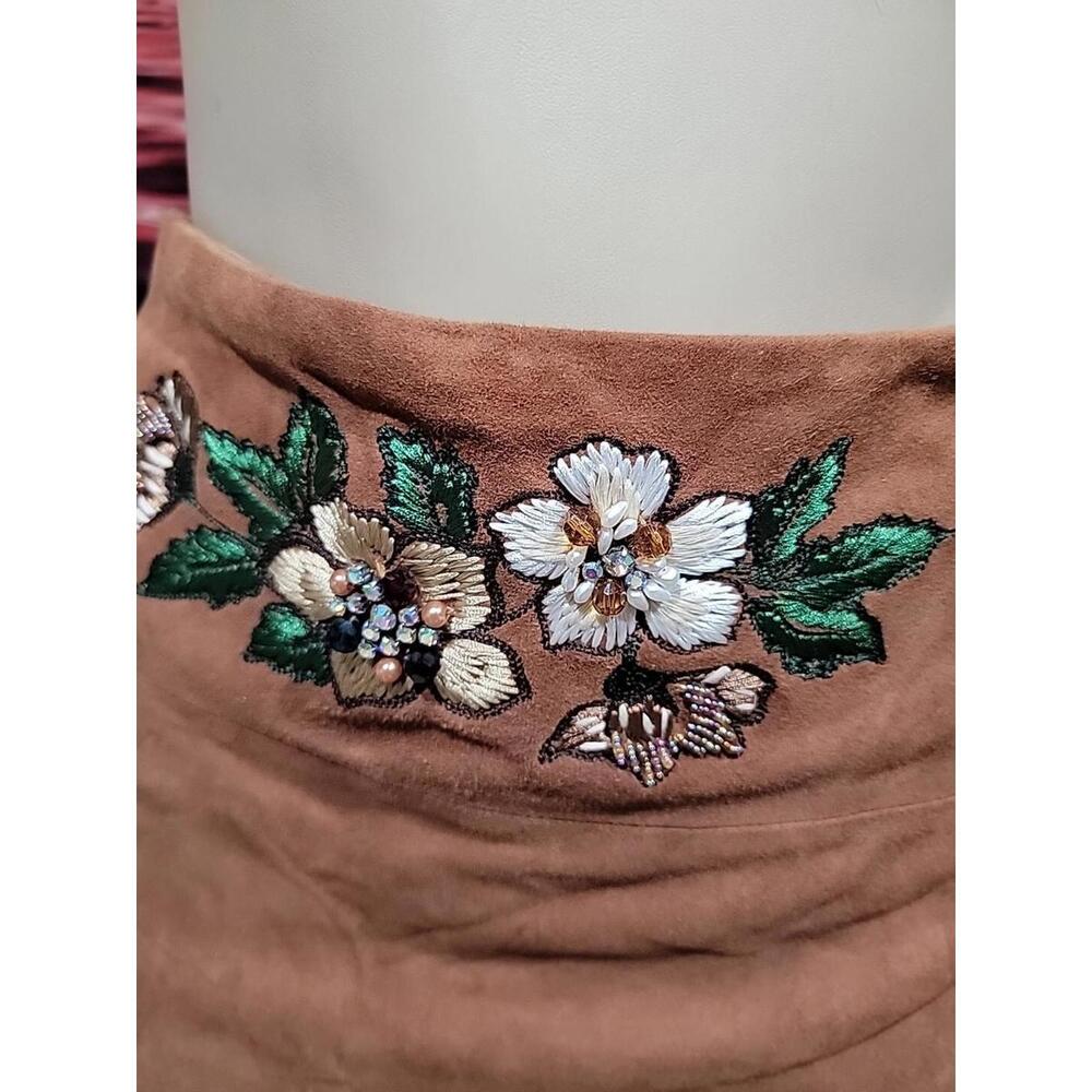Alberto Makali (Size 6) Embroidered Suede Asymmetrical Boho Lace Layer Skirt #4 - Picture 9 of 12